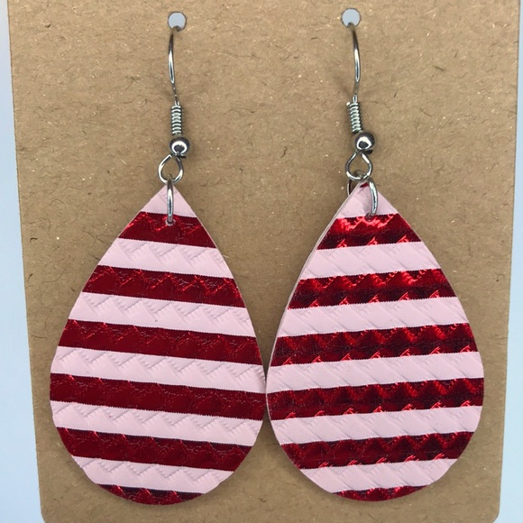 Mini Faux Leather Teardrop Earrings Stripes - Picture 1 of 4